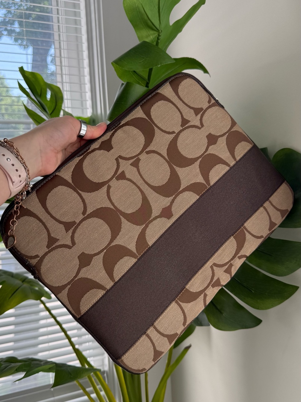 Coach Tan and Brown Signature Laptop Sleeve